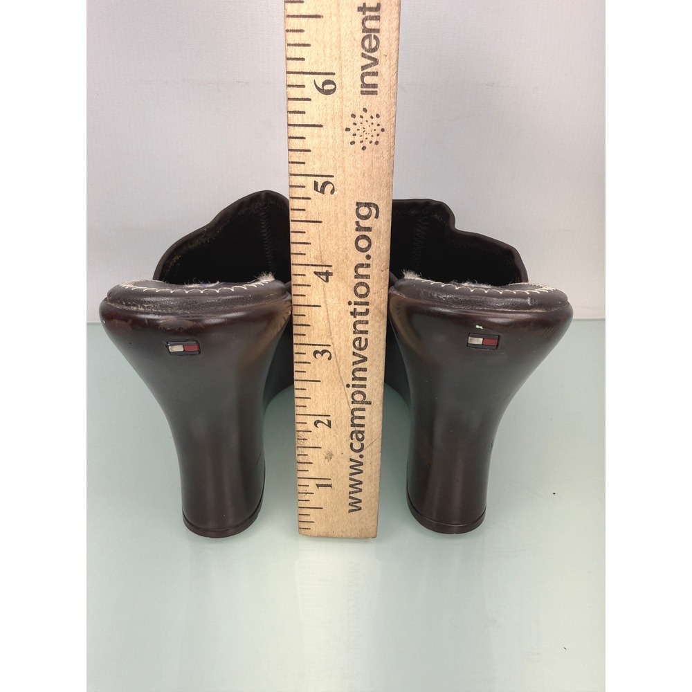 Tommy Hilfiger Tommy Girl Wedge Mule Clogs sz 6 Brown Leather Vintage 90s y2k - Picture 7 of 10